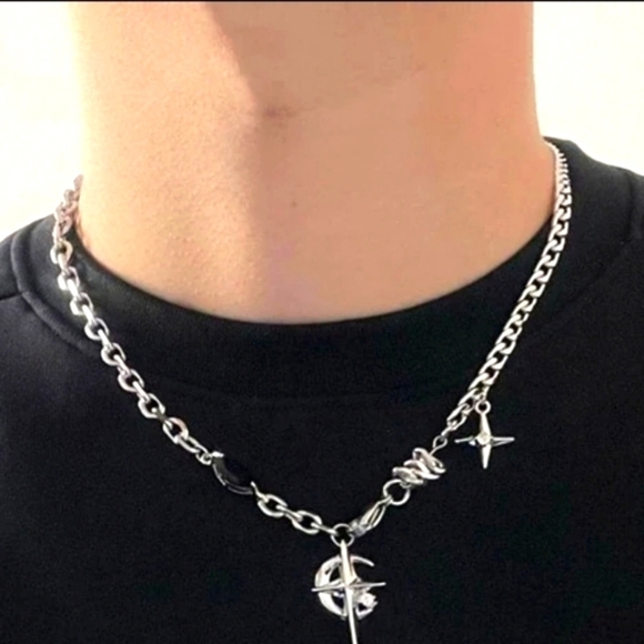 Other - Moon & Star Pendant Necklace Unisex Silver Stainless Steel